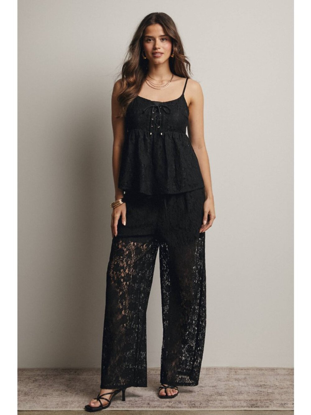 Lace-Up Cami & Wide Leg Pant Set